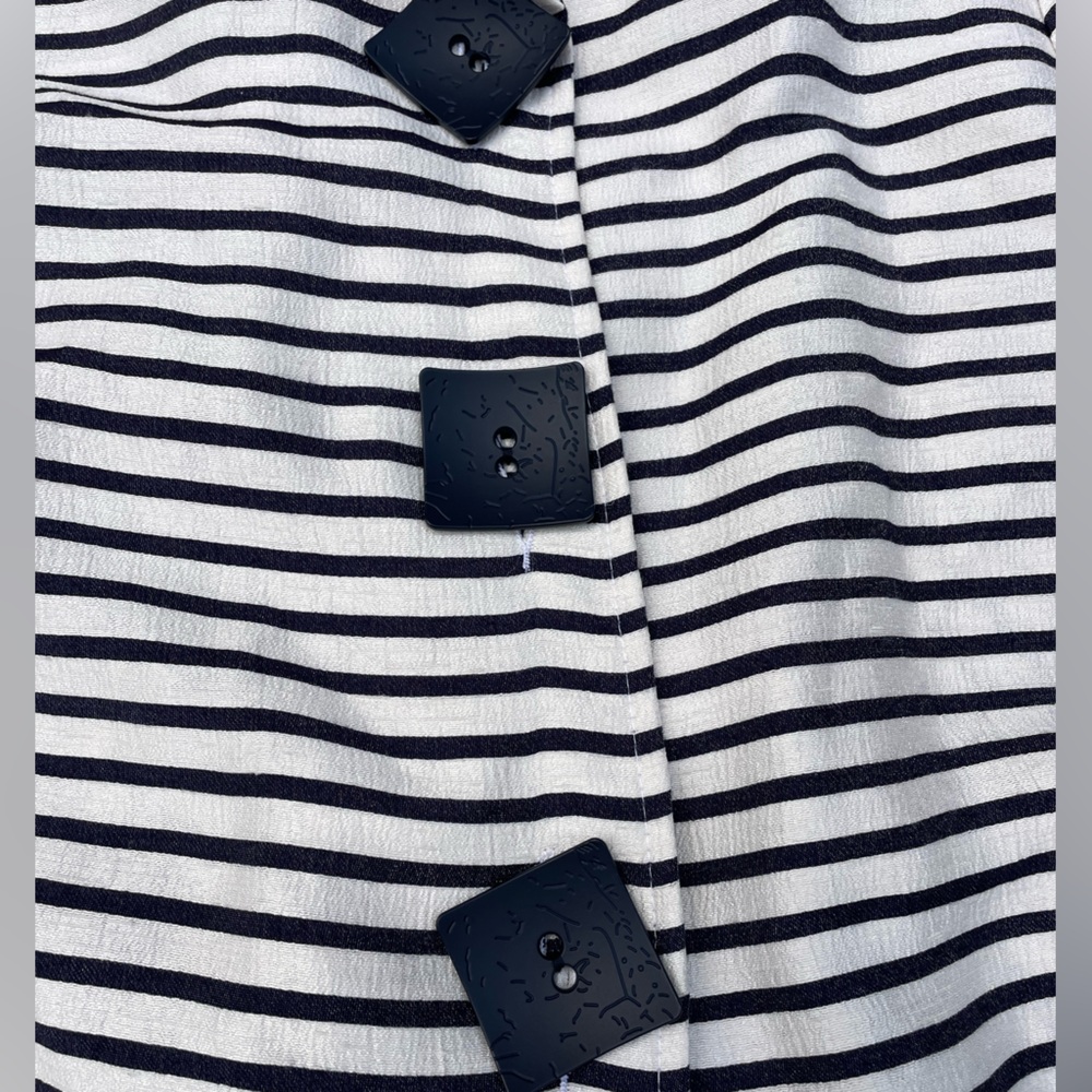 Joseph Ribkoff Black and White Striped Bell-Sleeve Button-Front  jacket - Picture 10 of 11